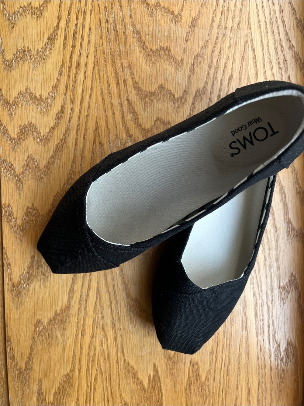 Toms Black Pointed Canvas Slip-On Flats